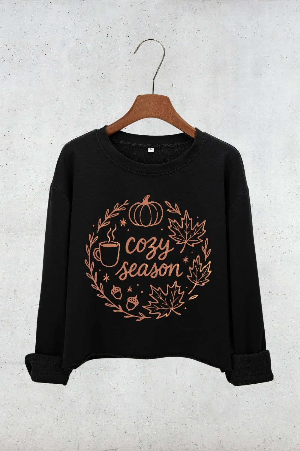 Cozy Season Autumn Leaves Crop Sweatshirt For Women sold by Fancy Tees product image thumbnail 3