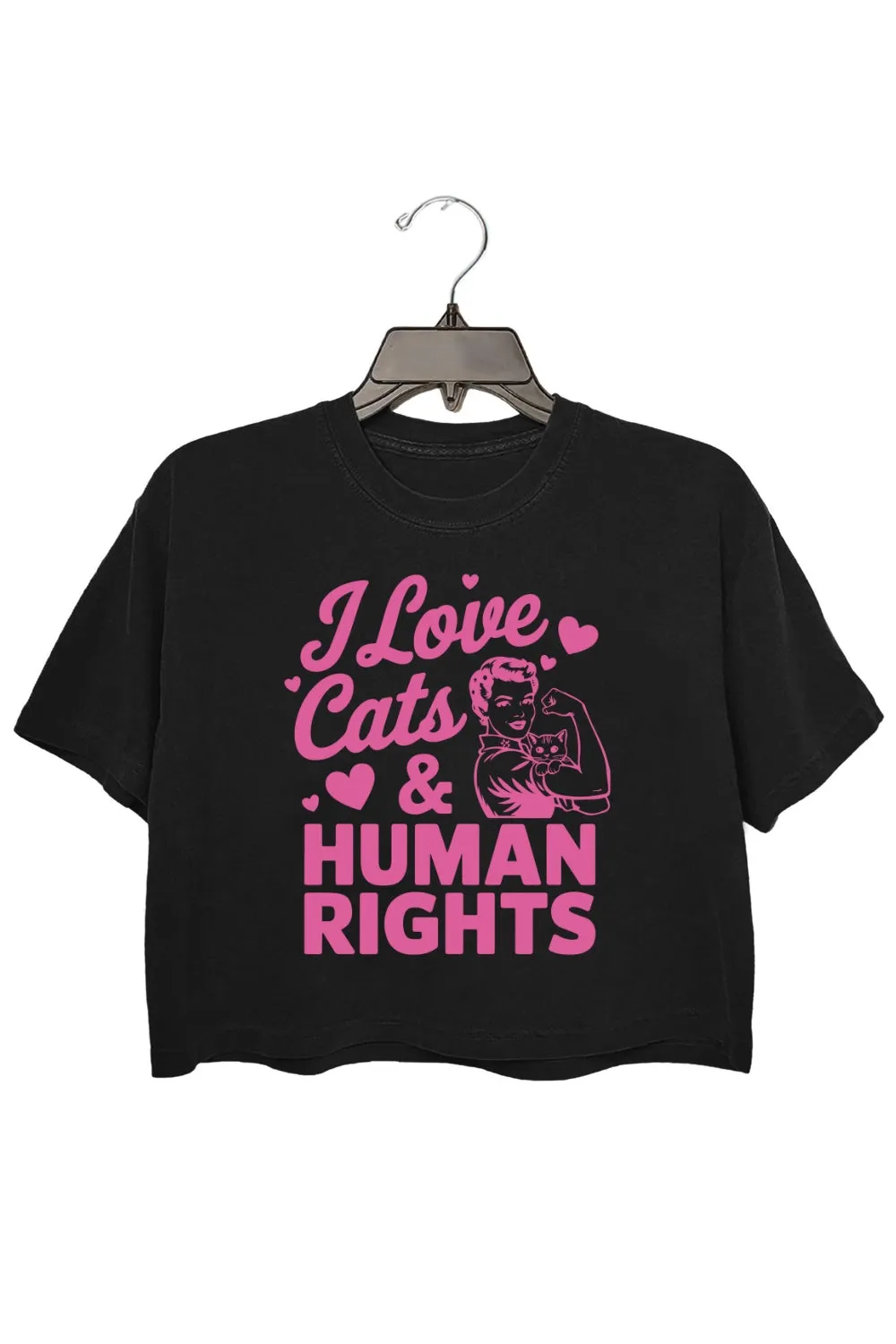 I Love Cats And Human Rights Crop Top For Women sold by Fancy Tees product image thumbnail 3