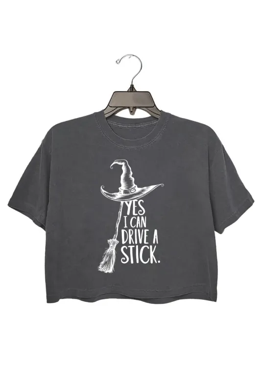 Yes I Can Drive A Stick Witch Hat Broomstick Crop Top For Women sold by Fancy Tees