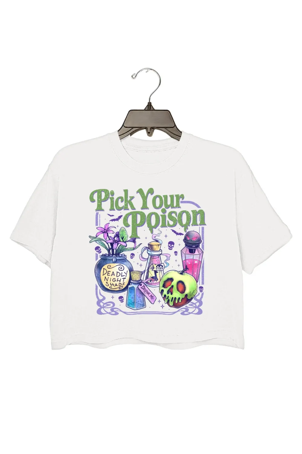 Retro Halloween Pick Your Poison 2 Sides Crop Top For Women sold by Fancy Tees product image thumbnail 3