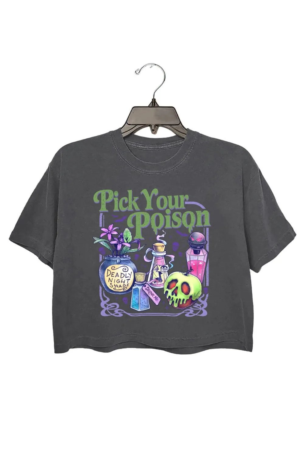 Retro Halloween Pick Your Poison 2 Sides Crop Top For Women sold by Fancy Tees product image thumbnail 4