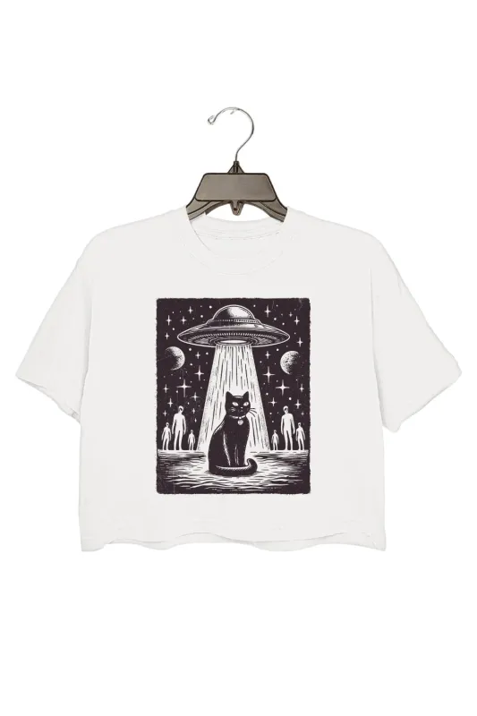 Retro Space UFO Cat Crop Top For Women sold by Fancy Tees