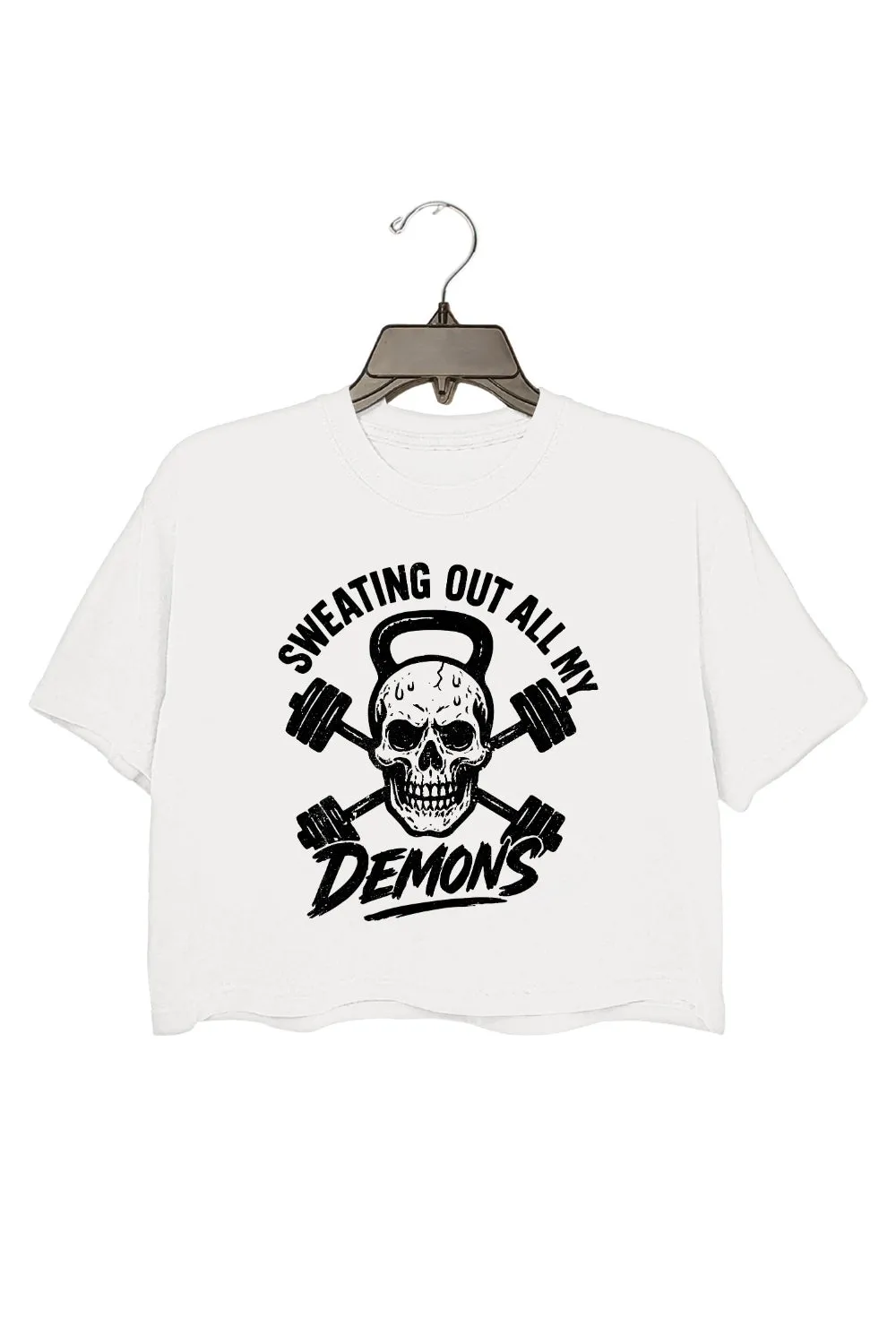 Sweating Out All My Demons Gym Skull Crop Top For Women sold by Fancy Tees