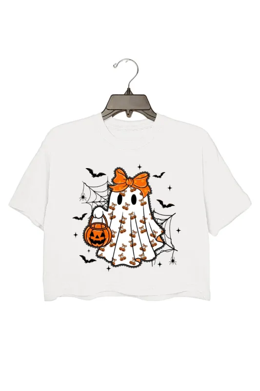 Lace Ghost Coquette Girly Halloween Crop Top For Women sold by Fancy Tees