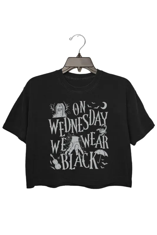 On Wednesdays We Wear Black Crop Top For Women sold by Fancy Tees