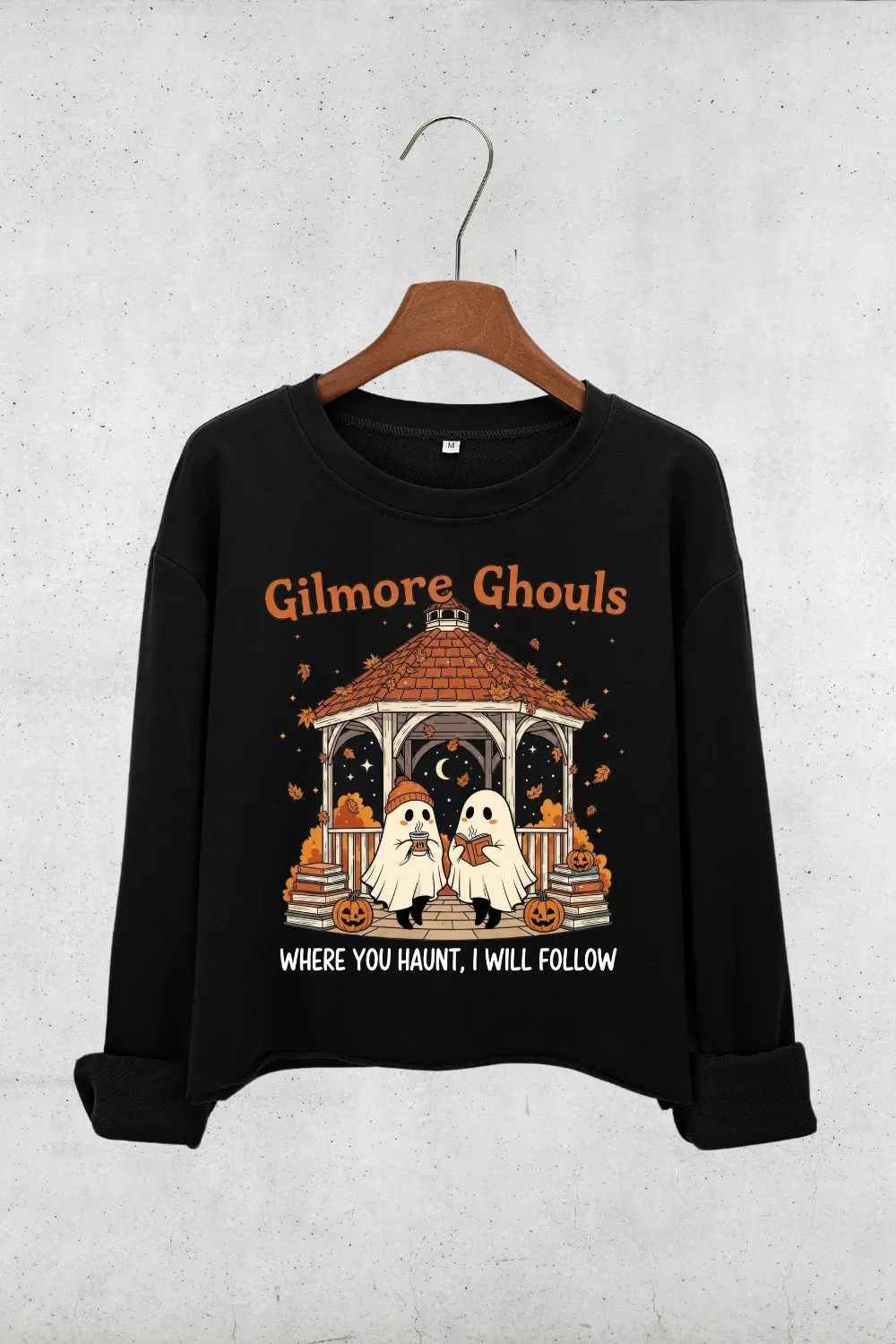 Gilmore Ghouls Halloween Spooky Crop Sweatshirt For Women sold by Fancy Tees product image thumbnail 3