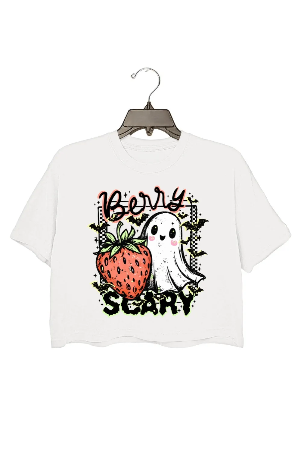 Berry Scary Spooky Strawberry Ghost Crop Top For Women sold by Fancy Tees product image thumbnail 2