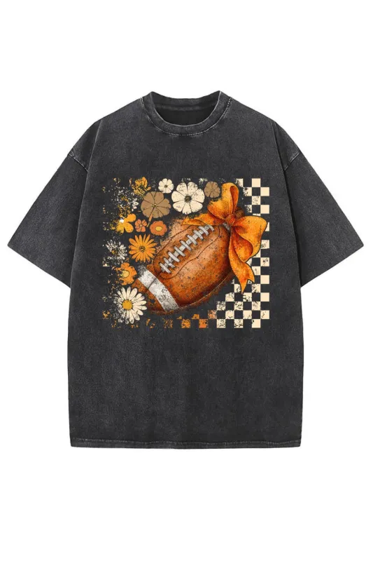 Autumn Preppy Floral Football Washed Tee sold by Fancy Tees