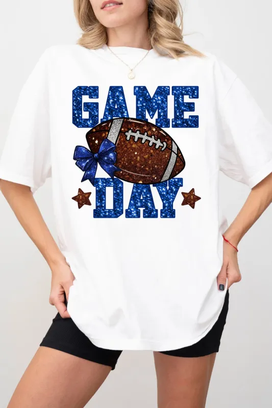 Glitter Game Day Football Tee For Women sold by Fancy Tees