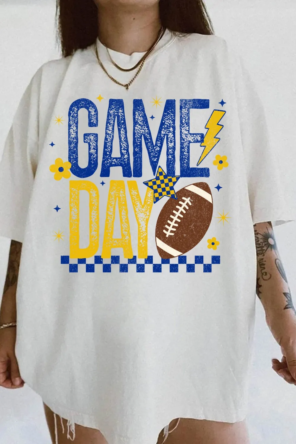 Blue & Yellow Game Day Football Season Tee For Women sold by Fancy Tees