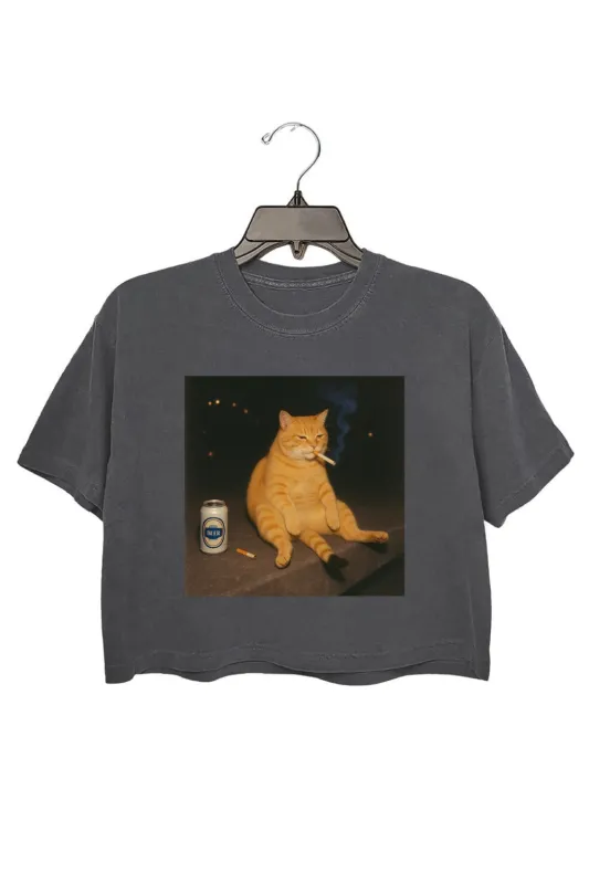 Funny Smoking Cat Meme Crop Top For Women sold by Fancy Tees