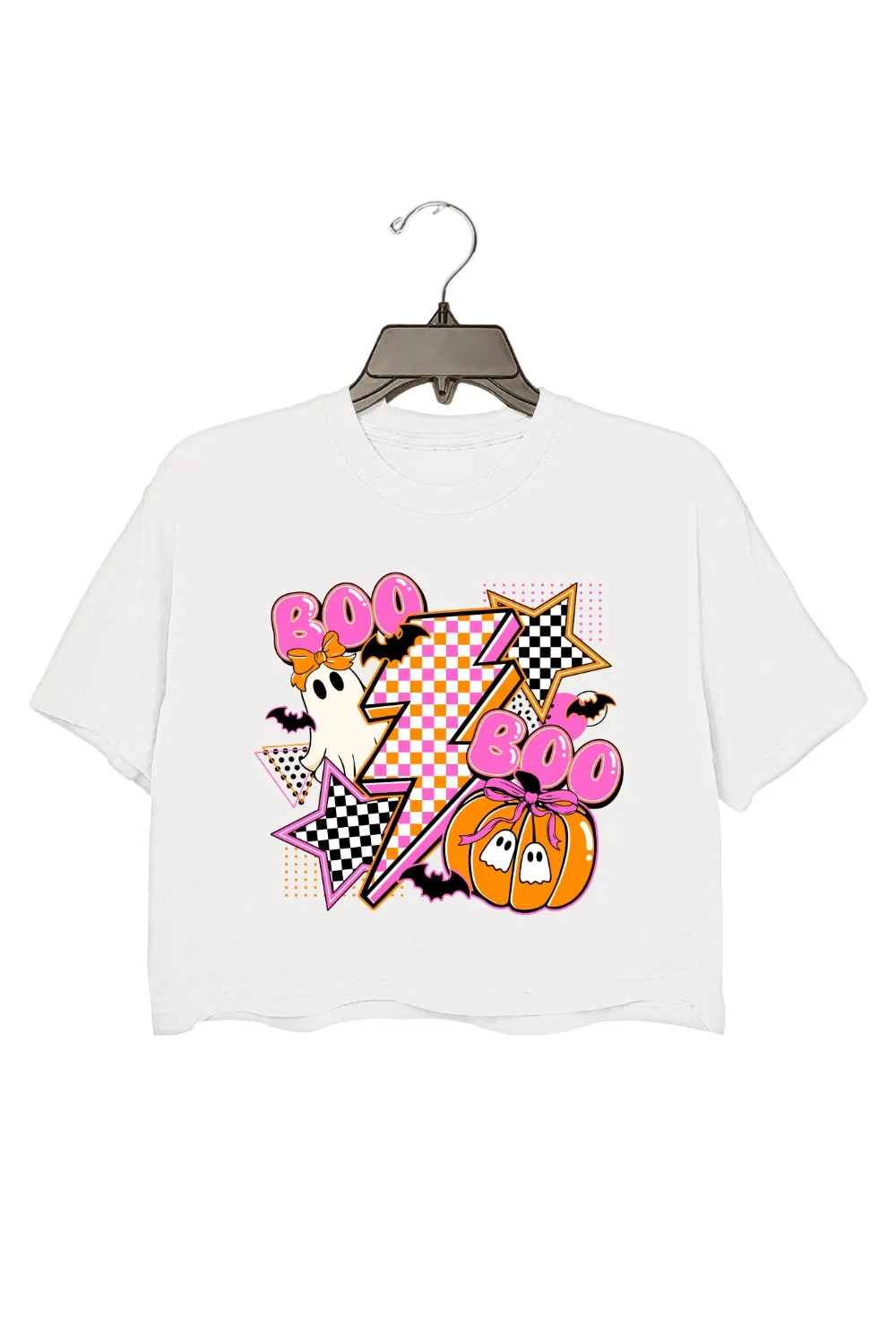 Retro Halloween Boo Checkered Ghost Crop Top For Women sold by Fancy Tees product image thumbnail 2