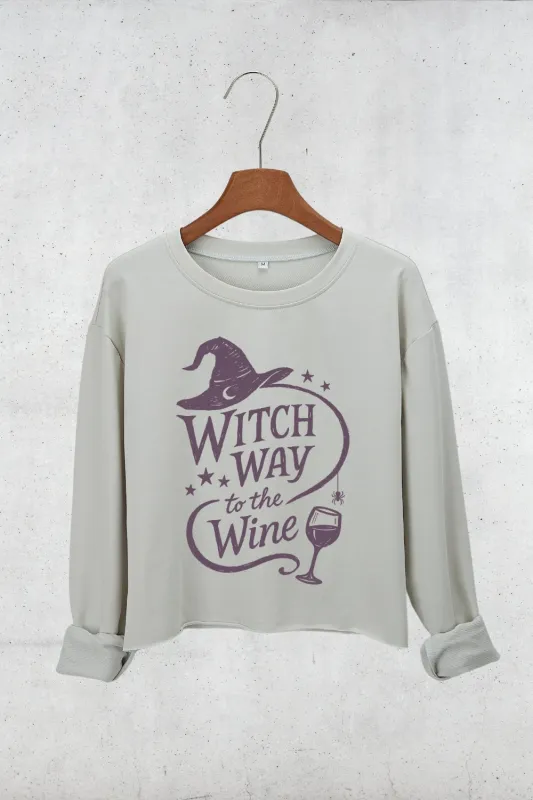 Witch Way To The Wine Crop Sweatshirt For Women sold by Fancy Tees