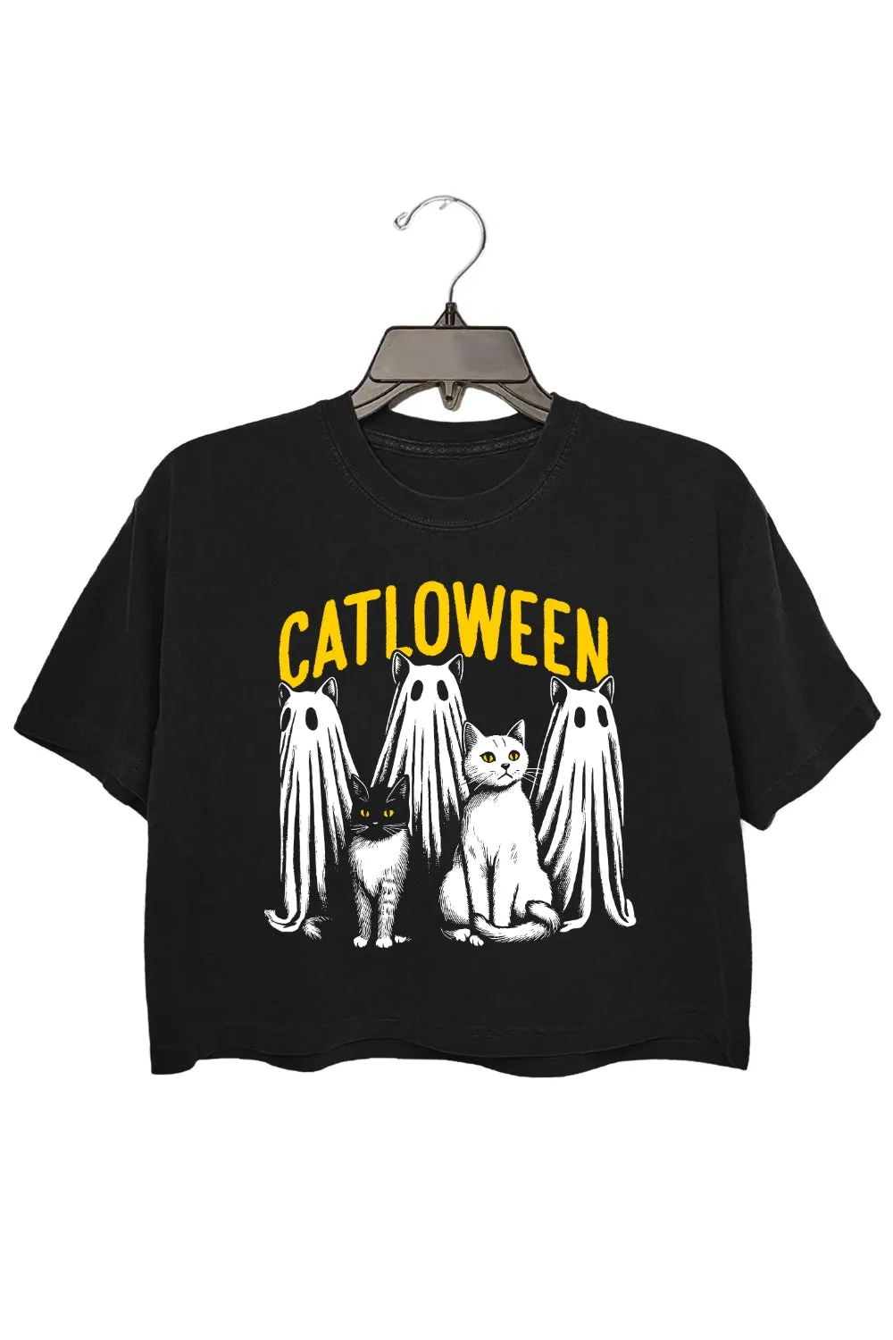 Catloween Cute Halloween Cat Crop Top For Women sold by Fancy Tees