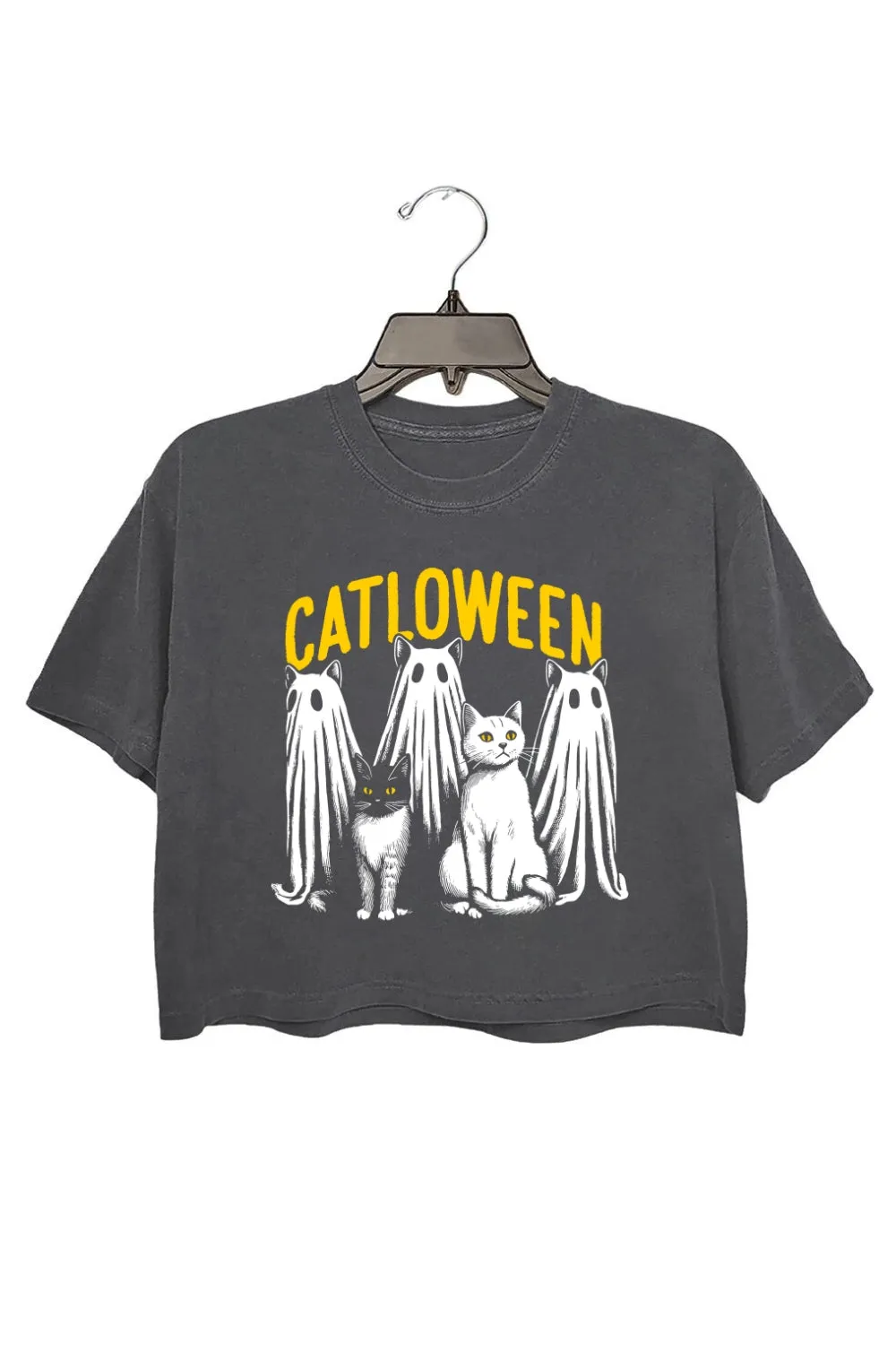 Catloween Cute Halloween Cat Crop Top For Women sold by Fancy Tees product image thumbnail 2