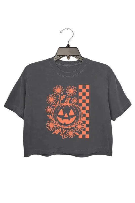 Vintage Pumpkin Floral Halloween Crop Top For Women sold by Fancy Tees