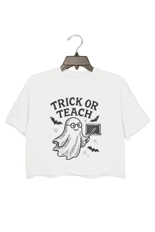 Trick Or Teach Ghost Teacher Crop Top For Women sold by Fancy Tees