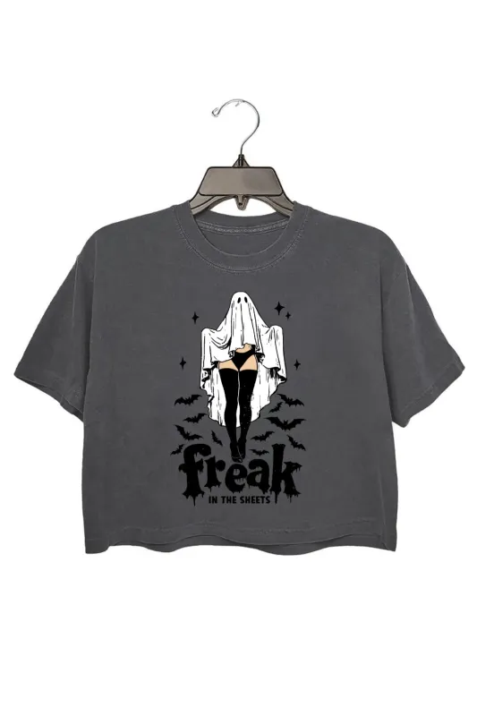 Freak In The Sheets Funny Ghost Crop Top For Women sold by Fancy Tees