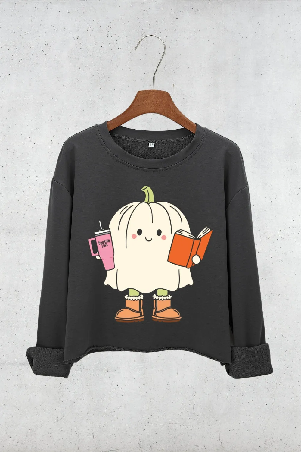 Pumpkin Bookish Ghost Crop Sweatshirt For Women sold by Fancy Tees