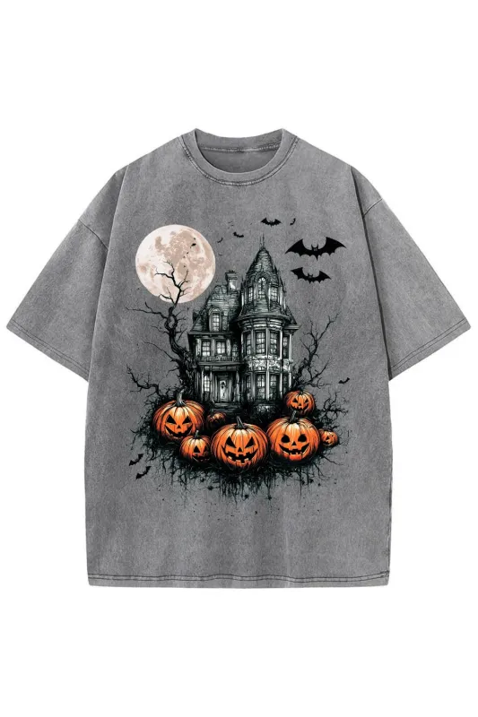 Vintage Halloween Scene Washed Tee sold by Fancy Tees