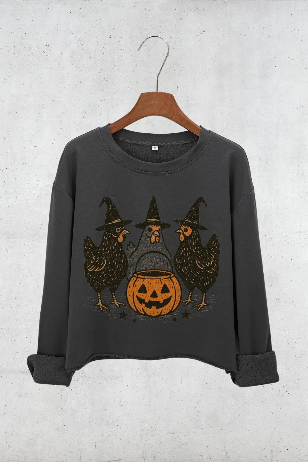 Retro Pumpkin Chicken Fall Crop Sweatshirt For Women sold by Fancy Tees product image thumbnail 5
