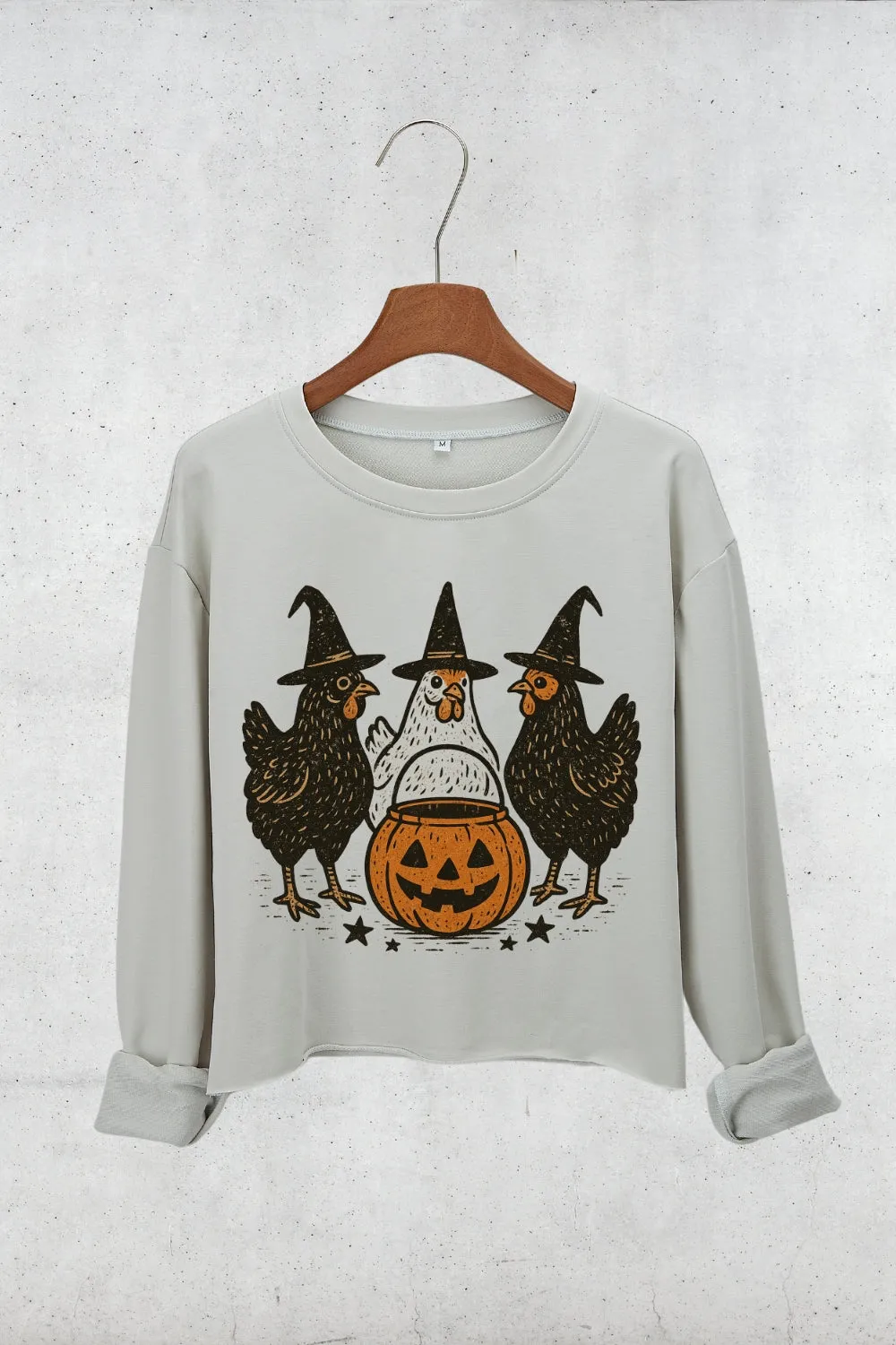 Retro Pumpkin Chicken Fall Crop Sweatshirt For Women sold by Fancy Tees product image thumbnail 3