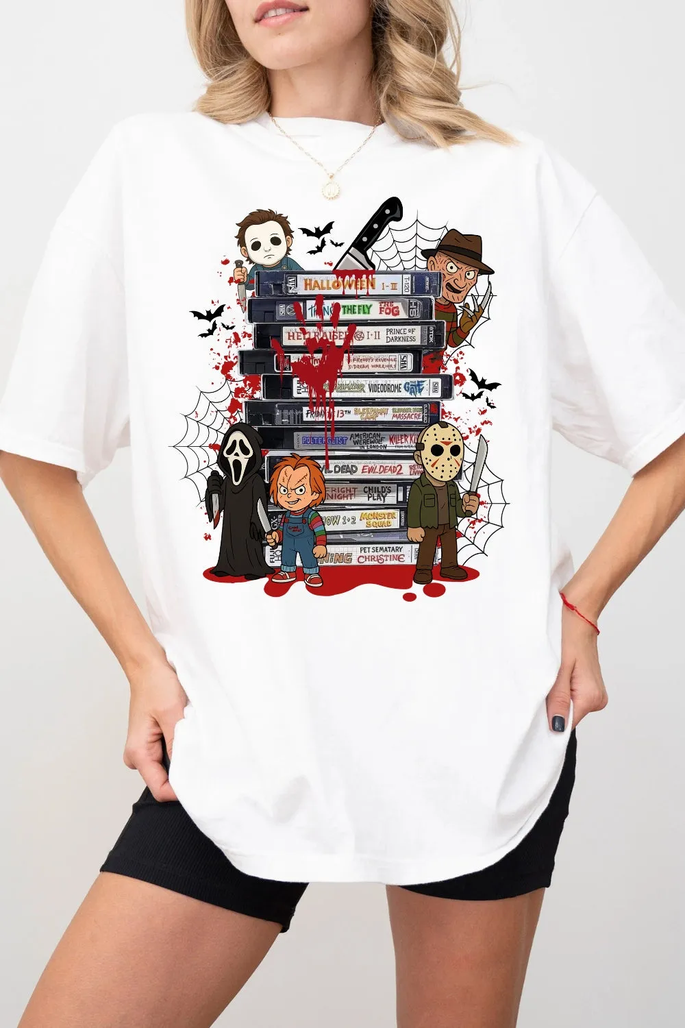 Retro Scary Movie Characters VHS Tee For Women sold by Fancy Tees product image thumbnail 2