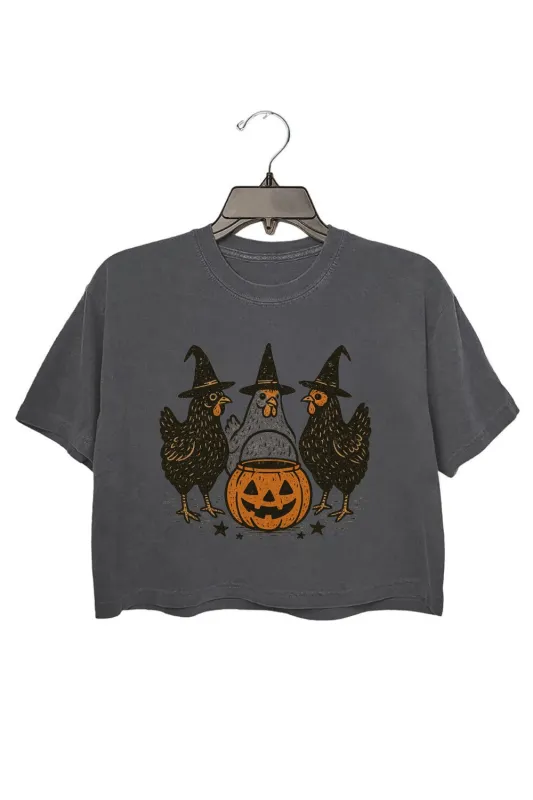 Retro Pumpkin Chicken Fall Crop Top For Women sold by Fancy Tees