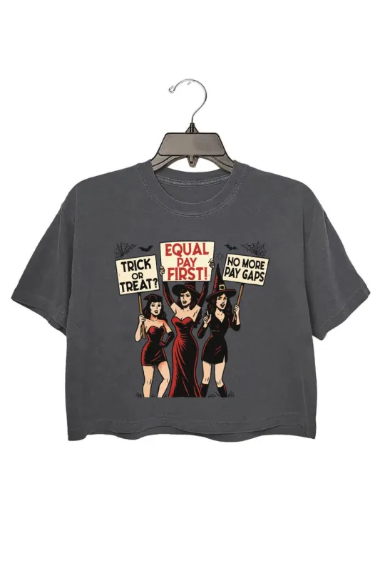Retro Witch Protest Feminist Halloween Crop Top For Women sold by Fancy Tees