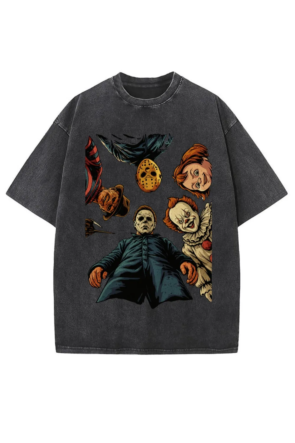 Retro Halloween Characters Scary Movie Washed Tee sold by Fancy Tees