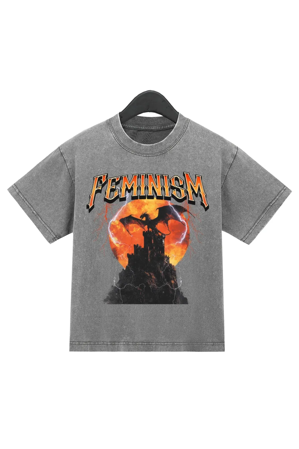 Vintage 90s Feminism Dragon Washed Crop Top For Women sold by Fancy Tees product image thumbnail 2
