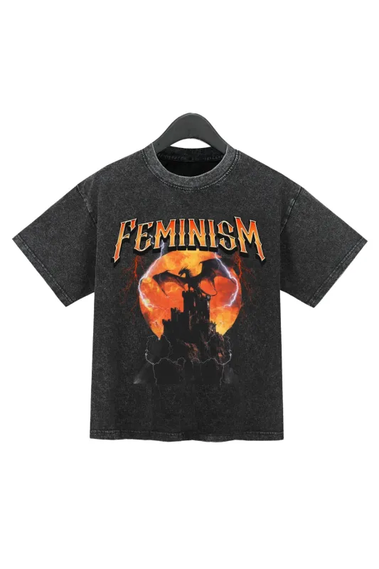 Vintage 90s Feminism Dragon Washed Crop Top For Women sold by Fancy Tees