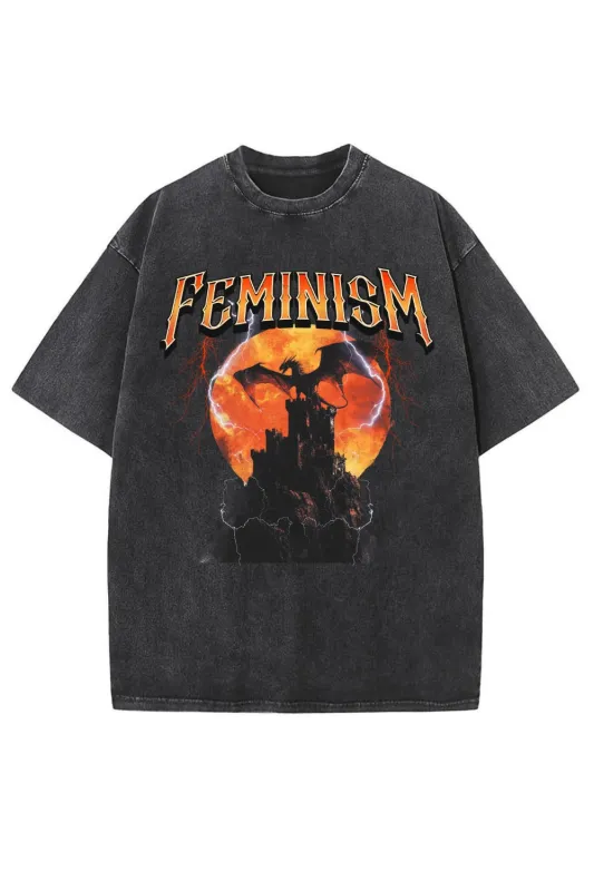Vintage 90s Feminism Dragon Graphic Washed Tee sold by Fancy Tees