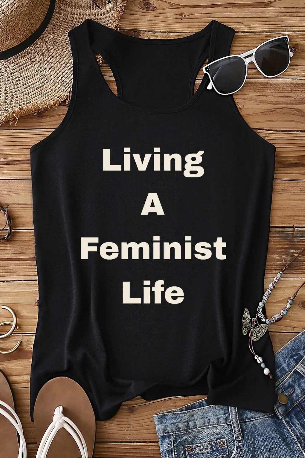 Living A Feminist Life Tank Top For Women sold by Fancy Tees product image thumbnail 4