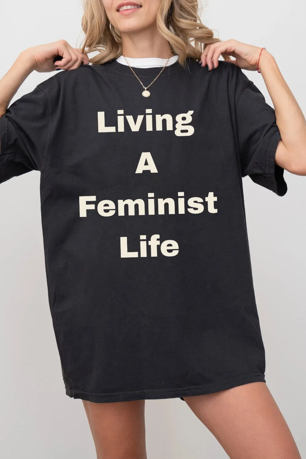 Living A Feminist Life Tee For Women sold by Fancy Tees product image thumbnail 3