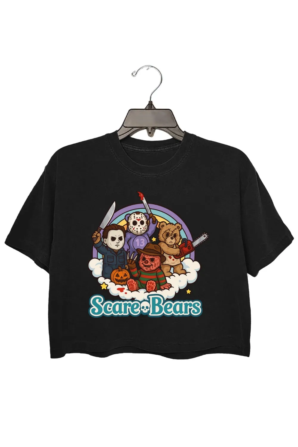 Scare Bears Funny Halloween Horror Crop Top For Women sold by Fancy Tees product image thumbnail 3