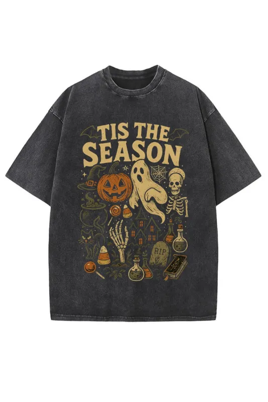 Tis The Season Spooky Vibes Vintage Washed Tee sold by Fancy Tees