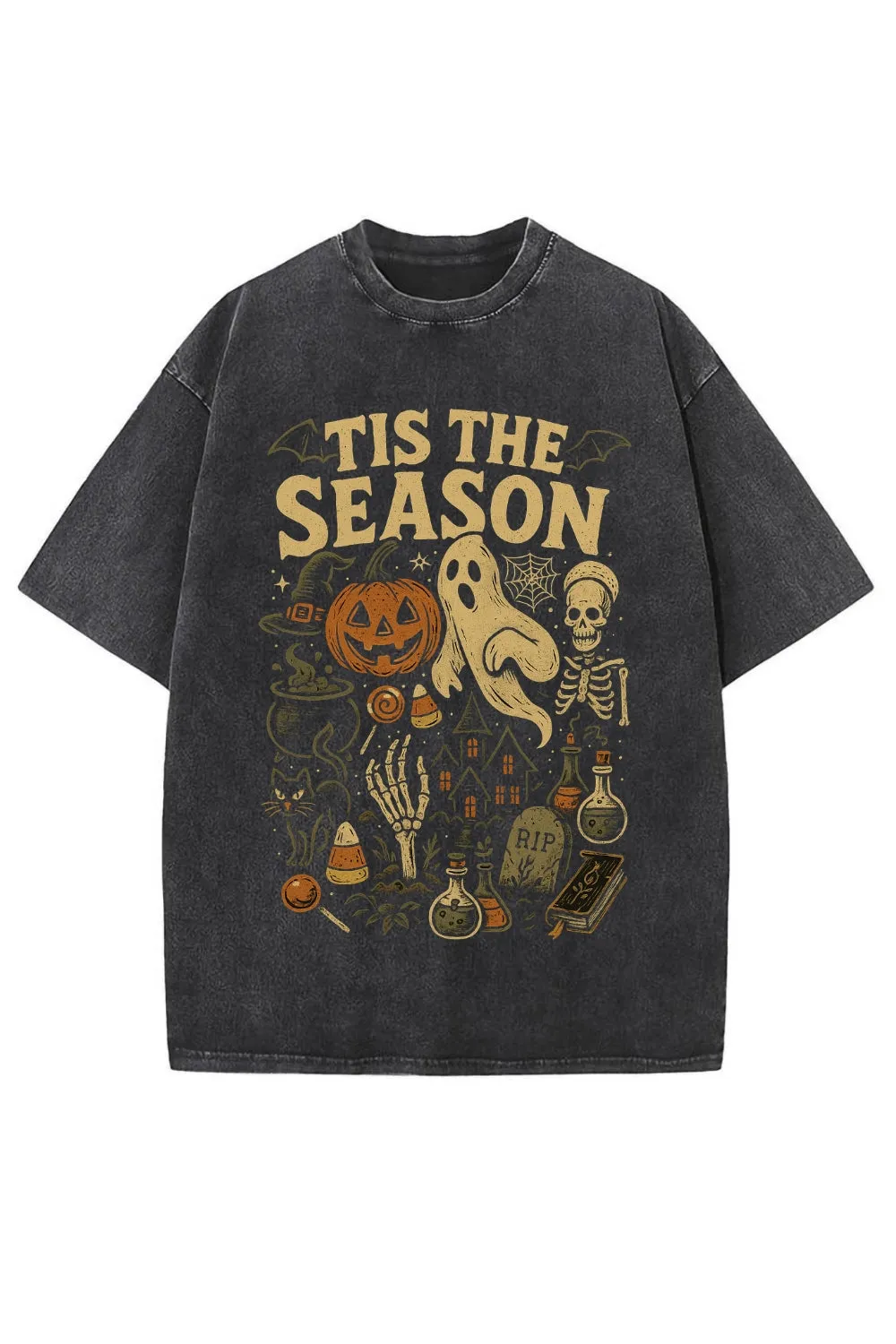 Tis The Season Spooky Vibes Vintage Washed Tee sold by Fancy Tees