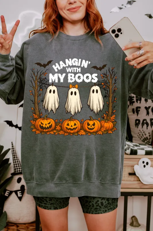 Hangin’ With My Boos Halloween Ghost Sweatshirt For Women sold by Fancy Tees
