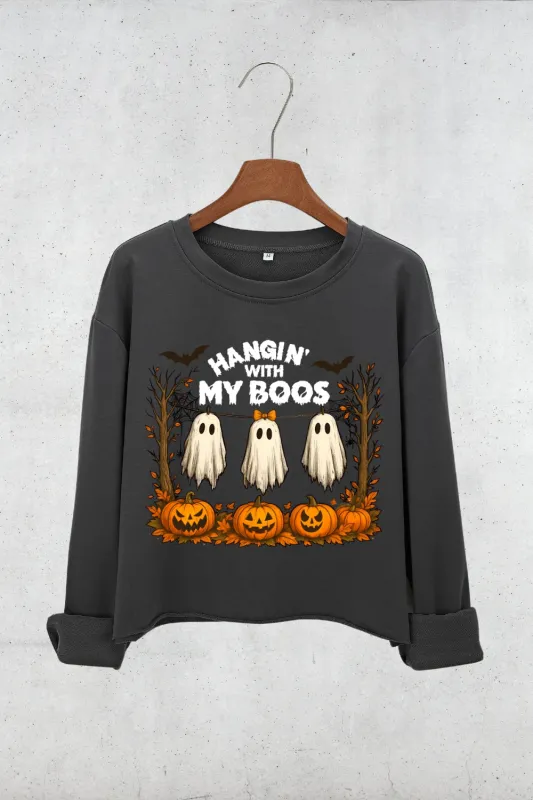 Hangin’ With My Boos Halloween Ghost Crop Sweatshirt For Women sold by Fancy Tees
