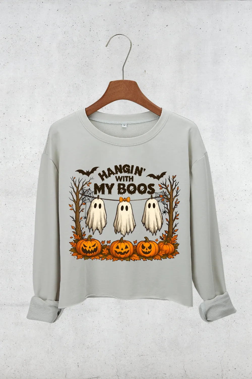 Hangin’ With My Boos Halloween Ghost Crop Sweatshirt For Women sold by Fancy Tees product image thumbnail 2