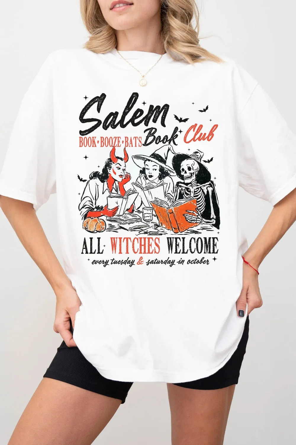 Salem Witchy Book Club Spooky Girl Reading Tee For Women sold by Fancy Tees product image thumbnail 2