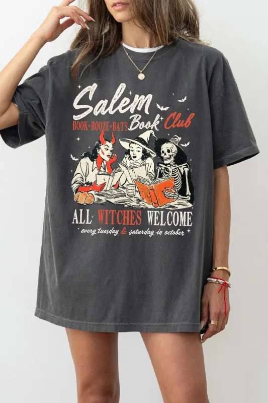 Salem Witchy Book Club Spooky Girl Reading Tee For Women sold by Fancy Tees