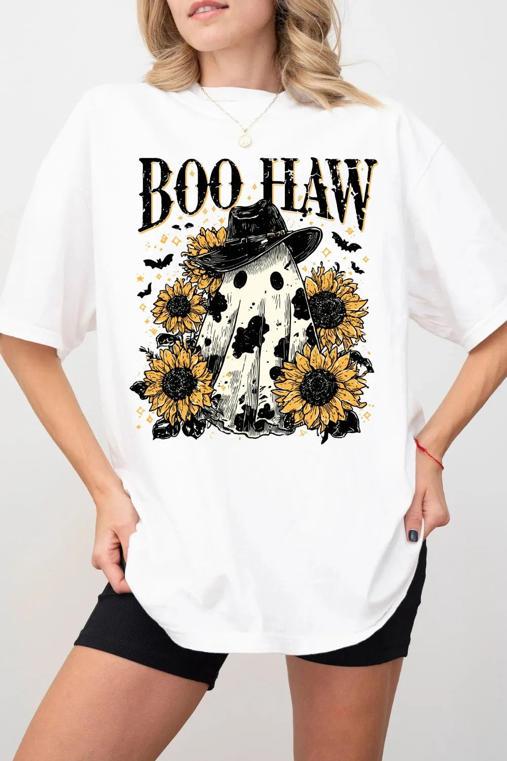 Boo Haw Cow Spot Ghost Western Tee For Women sold by Fancy Tees product image thumbnail 3