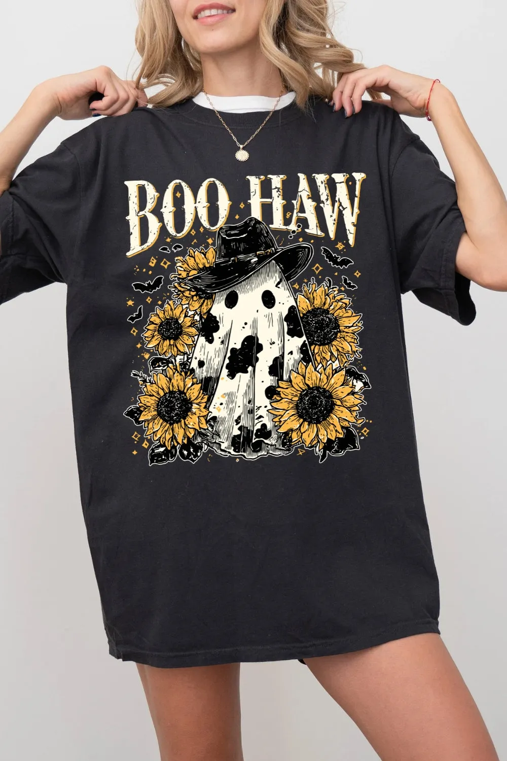 Boo Haw Cow Spot Ghost Western Tee For Women sold by Fancy Tees