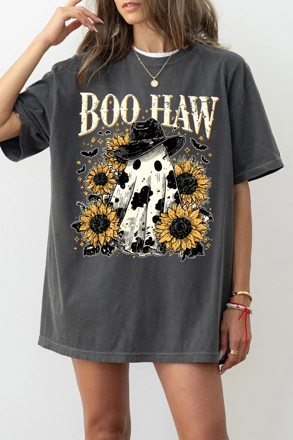 Boo Haw Cow Spot Ghost Western Tee For Women sold by Fancy Tees product image thumbnail 2