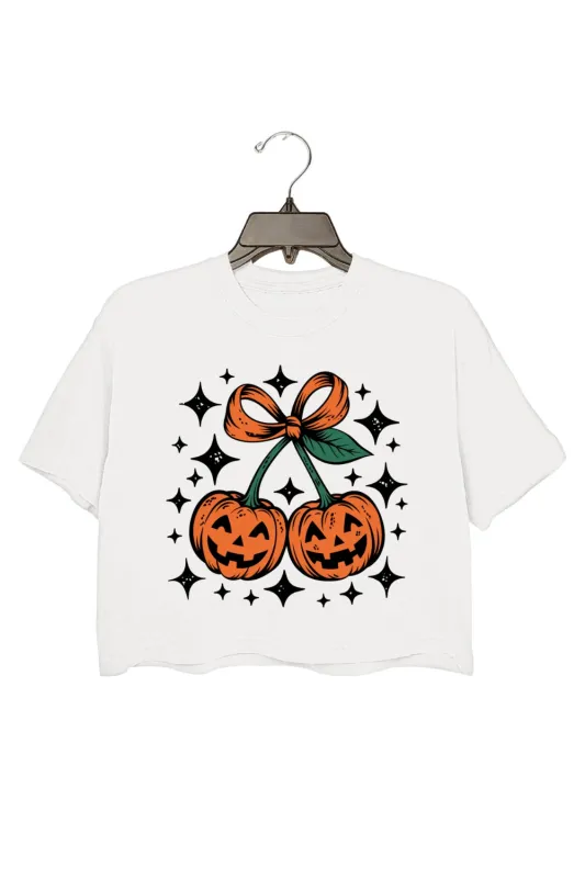 Retro Pumpkin Cherries Halloween Crop Top For Women sold by Fancy Tees
