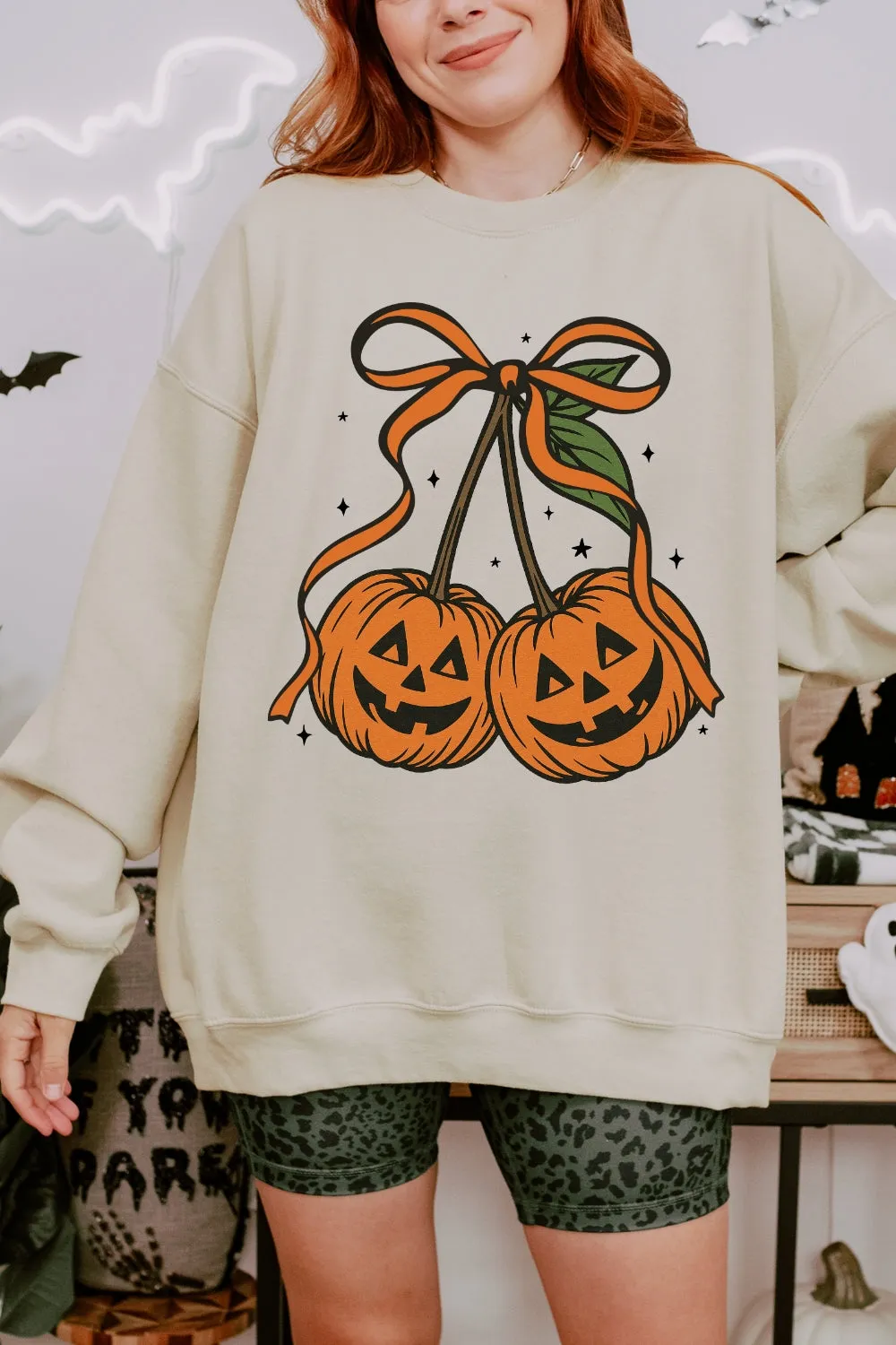 Pumpkin Cherries Autumn Girly Sweatshirt For Women sold by Fancy Tees