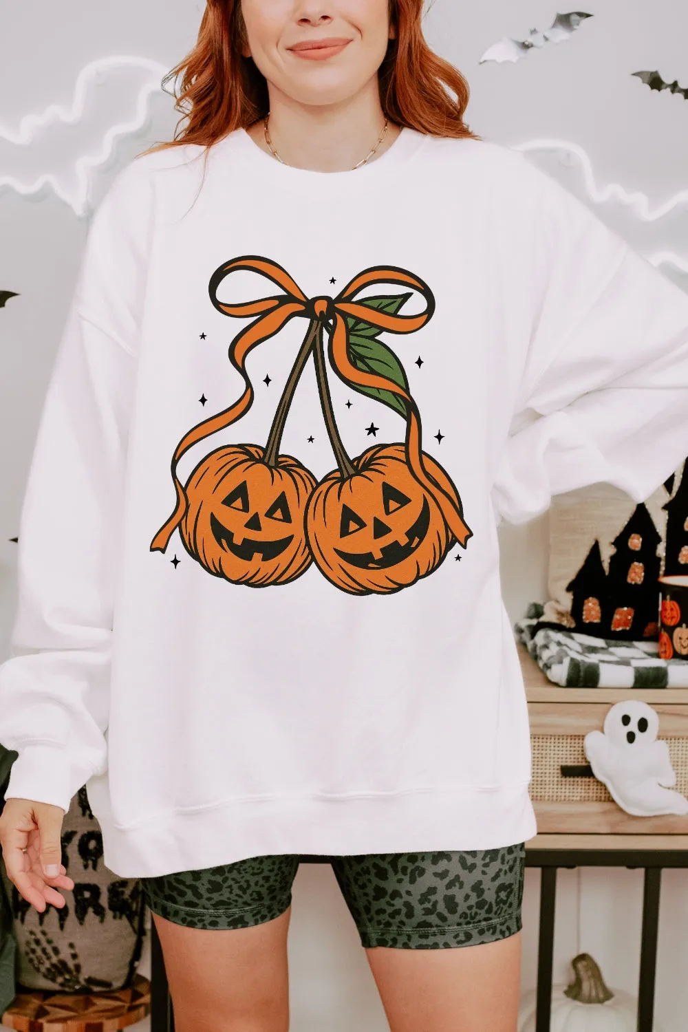 Pumpkin Cherries Autumn Girly Sweatshirt For Women sold by Fancy Tees product image thumbnail 3