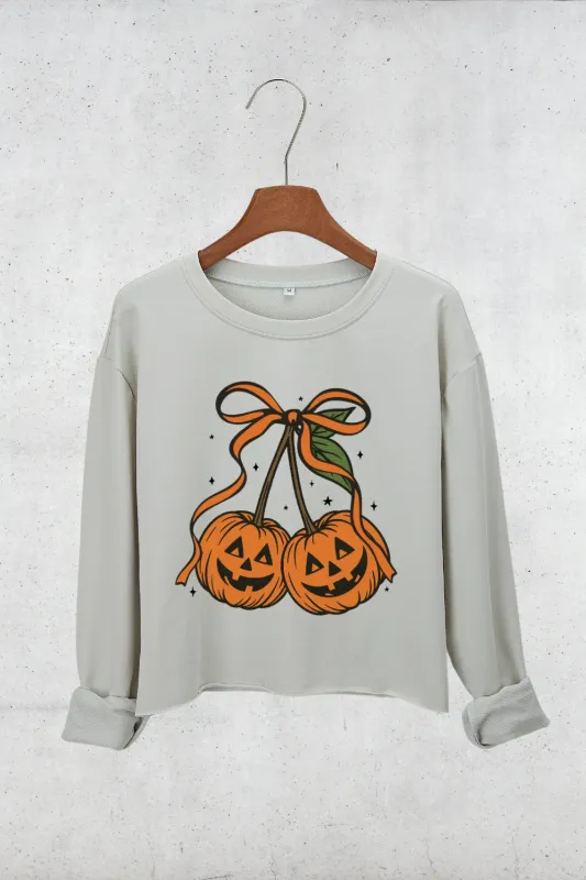 Pumpkin Cherries Autumn Girly Crop Sweatshirt For Women sold by Fancy Tees